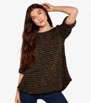Apricot Multicoloured Knit Roll Sleeve Swing Top